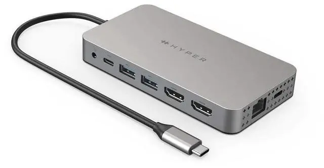 Alt view image 4 of 5 - HyperDrive 4K Dual HDMI USB C Hub M1 MacBook 10in1: Dual 4K HDMI, Gigabit Ethernet, USB-A, USB-C, USB-C 100W Power Delivery, MicroSD/SD, Headphone Jack for MacBook Pro/Air(M1), Windows PC, Chromebook