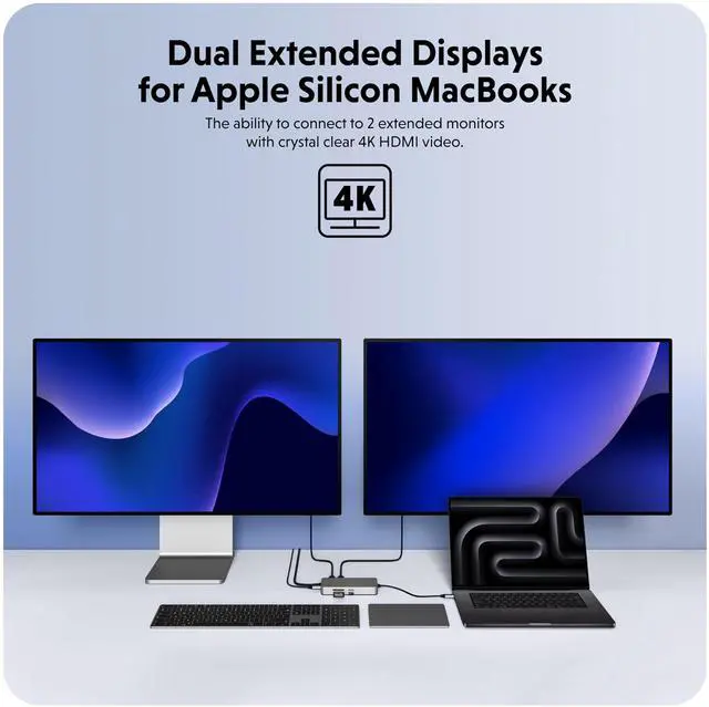 Alt view image 3 of 5 - HyperDrive 4K Dual HDMI USB C Hub M1 MacBook 10in1: Dual 4K HDMI, Gigabit Ethernet, USB-A, USB-C, USB-C 100W Power Delivery, MicroSD/SD, Headphone Jack for MacBook Pro/Air(M1), Windows PC, Chromebook