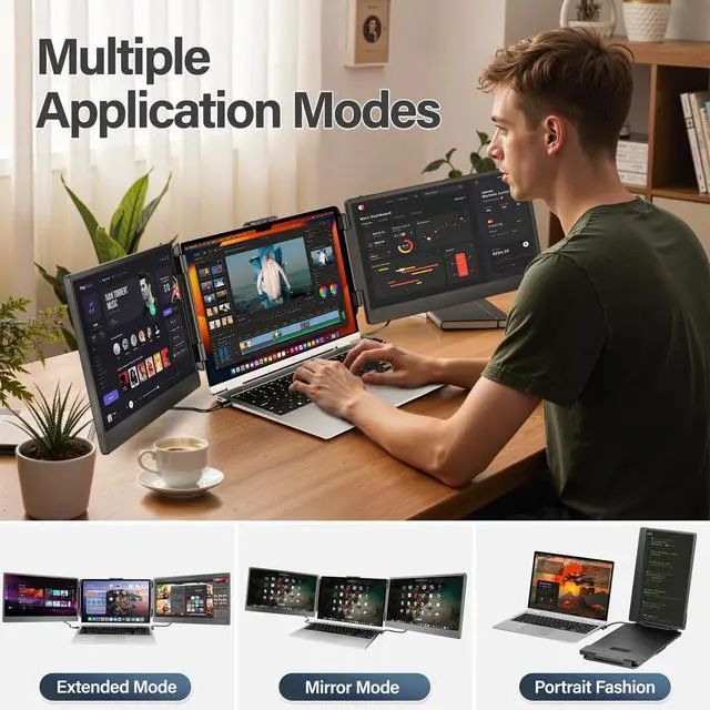 Alt view image 3 of 5 - CIDETTY Laptop Screen Extender, 14'' FHD 1080P IPS Ultra-Thin Dual/Triple Monitor Display, HDMI/USB-C Plug-Play Portable Monitor for Laptop, Built-in Speakers(Mac, Win, Android)