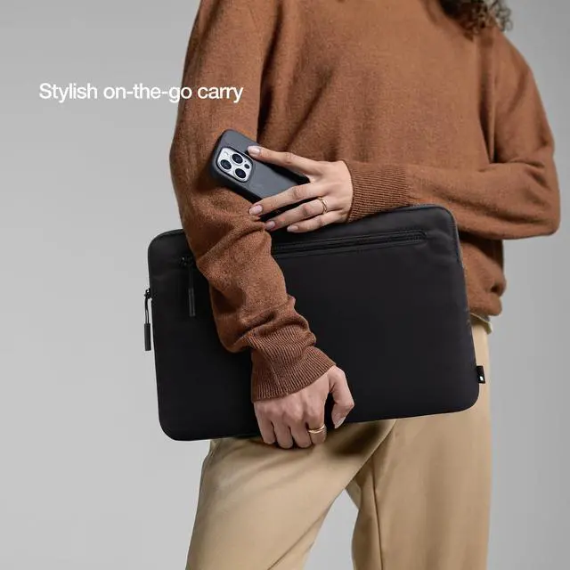Alt view image 3 of 5 - Incase Compact Laptop Sleeve with Flight Nylon - 14-inch MacBook/Laptop & iPad/Tablet Sleeve - Faux Fur Lining, Lightweight, Durable, Weather Resistant, Slip Pocket for Accessories - Black