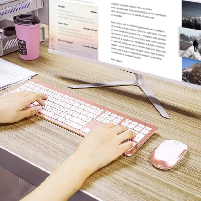 Alt view image 5 of 5 - Wireless Keyboard and Mouse Combo - Full Size Slim Thin Wireless Keyboard Mouse with Numeric Keypad 2.4G Stable Connection Adjustable DPI - Rose Gold & White