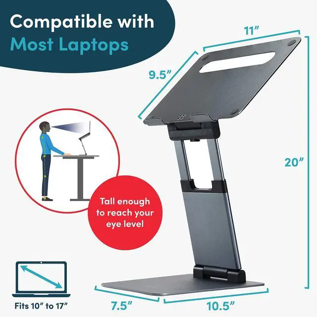 Alt view image 4 of 5 - Ergonomic Laptop Stand for Desk, Adjustable Height Up to 20", Portable Computer Laptop Riser, Fits All MacBook, Laptops 10 15 17 Inches, Lap top Holder Desk Stand, Gift for Men Women