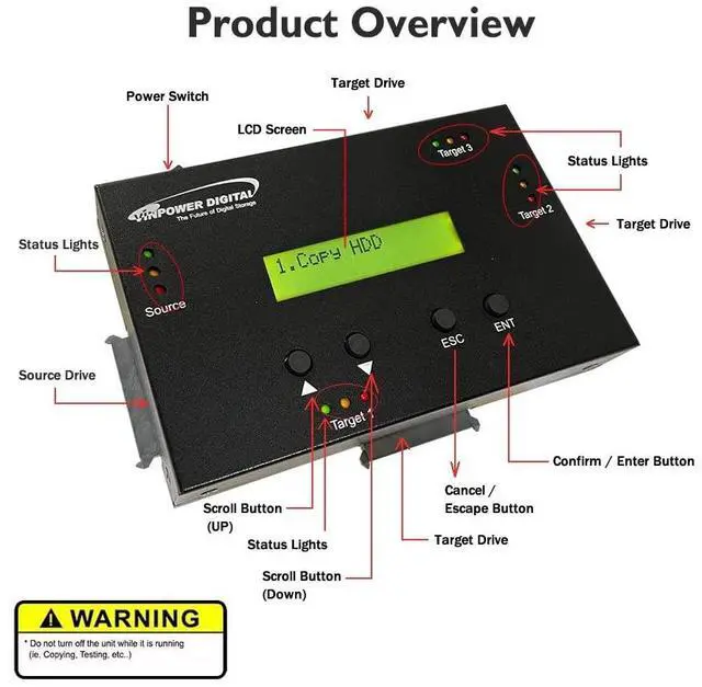 Alt view image 2 of 5 - Vinpower Digital 1 to 3 SATA 2.5" & 3.5" Hard Disk Drive/Solid State Drive (HDD/SSD) Clone Duplicator and DOD Level Eraser