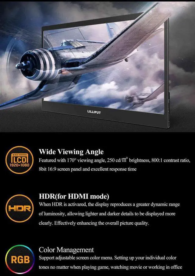 Alt view image 3 of 5 - LILLIPUT Thin Portable lCD HD Monitor UMTC-1400 14 USB Type C Hdmi for Laptop,Phone,Xbox,Switch and Ps4 Portable lcd Gaming Monitor