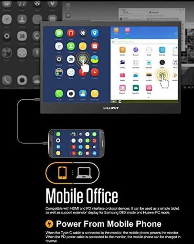 Alt view image 5 of 5 - LILLIPUT Thin Portable lCD HD Monitor UMTC-1400 14 USB Type C Hdmi for Laptop,Phone,Xbox,Switch and Ps4 Portable lcd Gaming Monitor