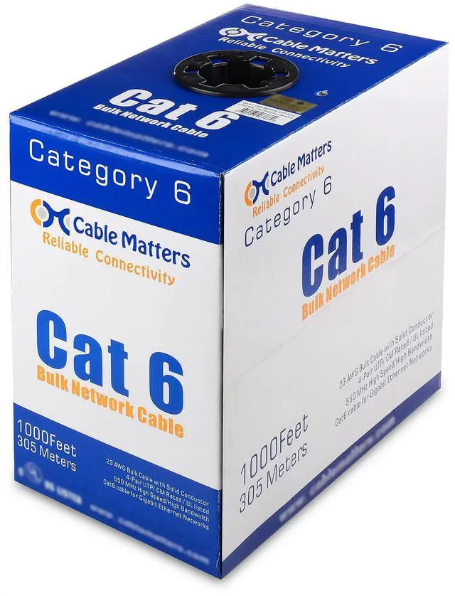 Alt view image 5 of 5 - Cable Matters [UL Listed] 10Gbps in-Wall (CM) Rated 23AWG Bare Copper Cat 6 Cable - 1000ft, Solid, UTP Cat6 Bulk Ethernet Cable, Cat6 Ethernet Cord, Black