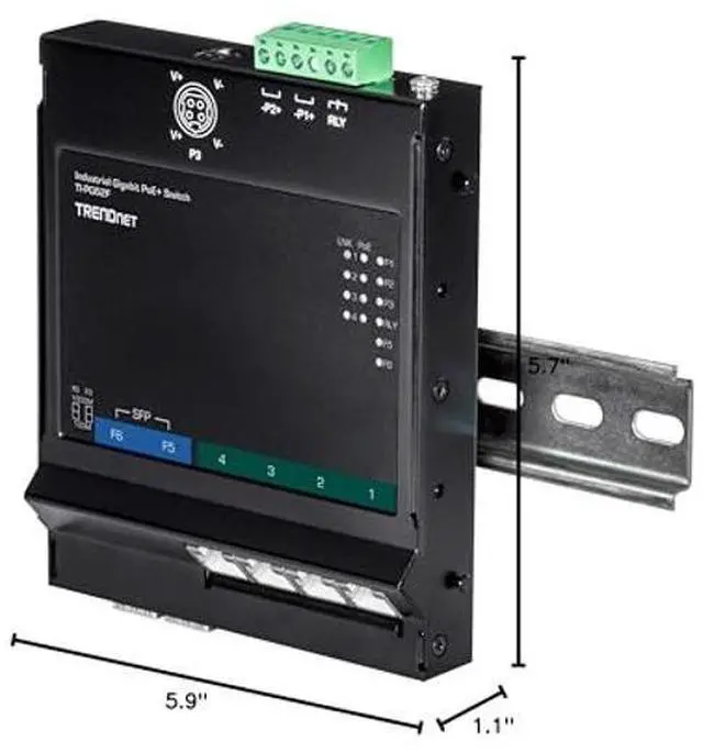 Alt view image 4 of 4 - TRENDnet 6-Port Industrial Gigabit PoE+ Wall-Mounted Front Access Switch, TI-PG62F, 4 x Gigabit PoE+ Ports, 2 x Gigabit SFP Slots, DIN-Rail, Wall Mount Brackets Included, IP30, 120W PoE Budget
