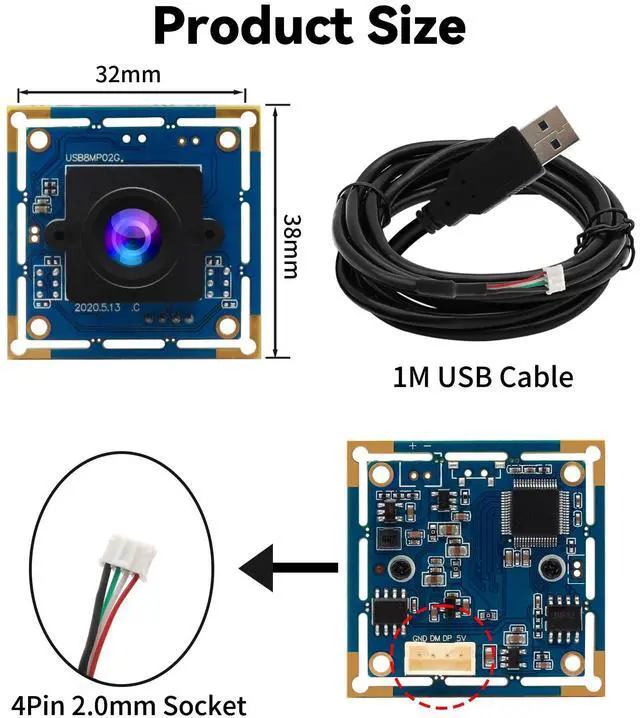 Alt view image 4 of 5 - 8MP USB Camera Module IMX179 3264x2448P HD Small UVC Webcam with M12 3.6mm Lens - Manual Focus Plug & Play for Lightburn 3D Printer Raspberry Pi PC Mac Linux - Industrial/Machine Vision