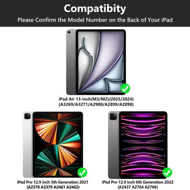 Alt view image 2 of 5 - TQQ for iPad Air 13-inch (M3/M2, 2025/2024) & Pro 12.9 inch Case with Keyboard, Keyboard case for 12.9-inch iPad Pro 6th/5th Gen - with Pencil Holder for iPad Air 13-inch/iPad Pro 12.9 (Black)