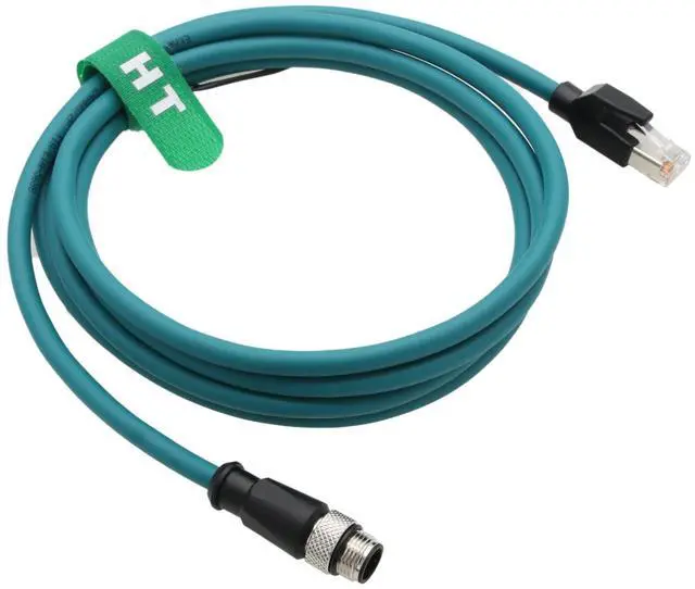 Alt view image 2 of 5 - HangTon Industrial Ethernet M12 4 Pin D-Coded RJ45 CAT5e Cable, Profinet Fieldbus Network Control LED PoE Power Sensor Shielded Blue 4m