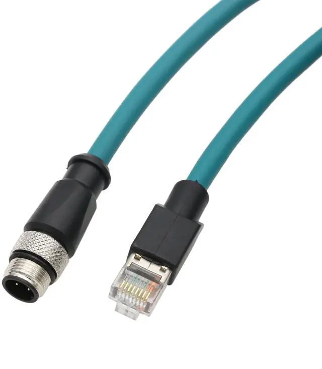 Alt view image 4 of 5 - HangTon Industrial Ethernet M12 4 Pin D-Coded RJ45 CAT5e Cable, Profinet Fieldbus Network Control LED PoE Power Sensor Shielded Blue 4m