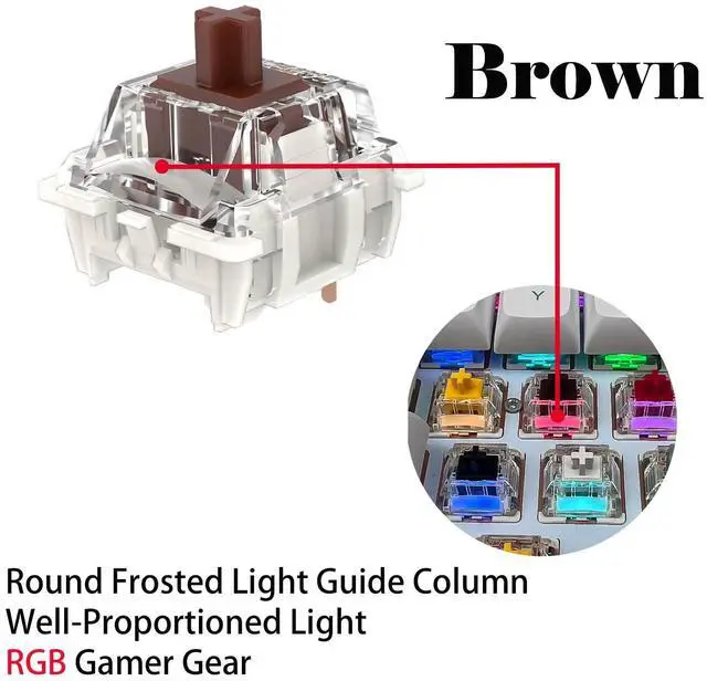 Alt view image 4 of 5 - Zhouwang Gateron Tactile G Pro 3.0 Brown Keyboard Switches,RGB 3-pins Pre-lubed for Gaming Mechanical Keyboard (Brown,108PCS)