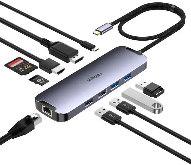 Main image of USB C Hub HDMI 4K60Hz, USB C Docking Station to DisplayPort, USB-C Thunderbolt 3 Hub Laptop Docking Station Dual Monitor with Ethernet, PD, USB3.0, SD/TF Card Reader Compatible for Windows/Mac