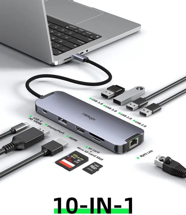 Alt view image 2 of 5 - USB C Hub HDMI 4K60Hz, USB C Docking Station to DisplayPort, USB-C Thunderbolt 3 Hub Laptop Docking Station Dual Monitor with Ethernet, PD, USB3.0, SD/TF Card Reader Compatible for Windows/Mac