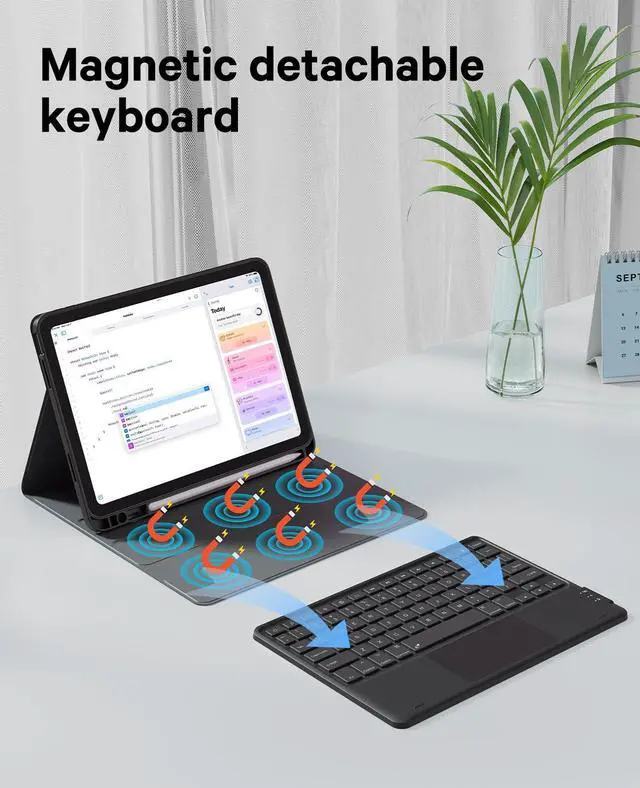 Alt view image 4 of 5 - CHESONA for iPad 10th Generation Case with Keyboard, 7 Color Backlight, Multi-Touch Trackpad, Flip Stand Case with Pencil Holder, 2 Wireless Channels for iPad (A16) 11th/10th Gen (2025/2022), Black