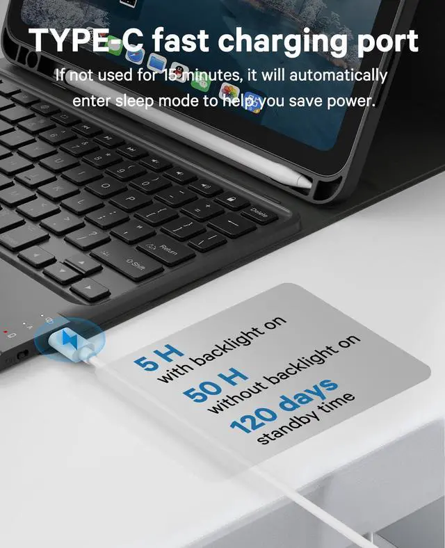 Alt view image 5 of 5 - CHESONA for iPad 10th Generation Case with Keyboard, 7 Color Backlight, Multi-Touch Trackpad, Flip Stand Case with Pencil Holder, 2 Wireless Channels for iPad (A16) 11th/10th Gen (2025/2022), Black