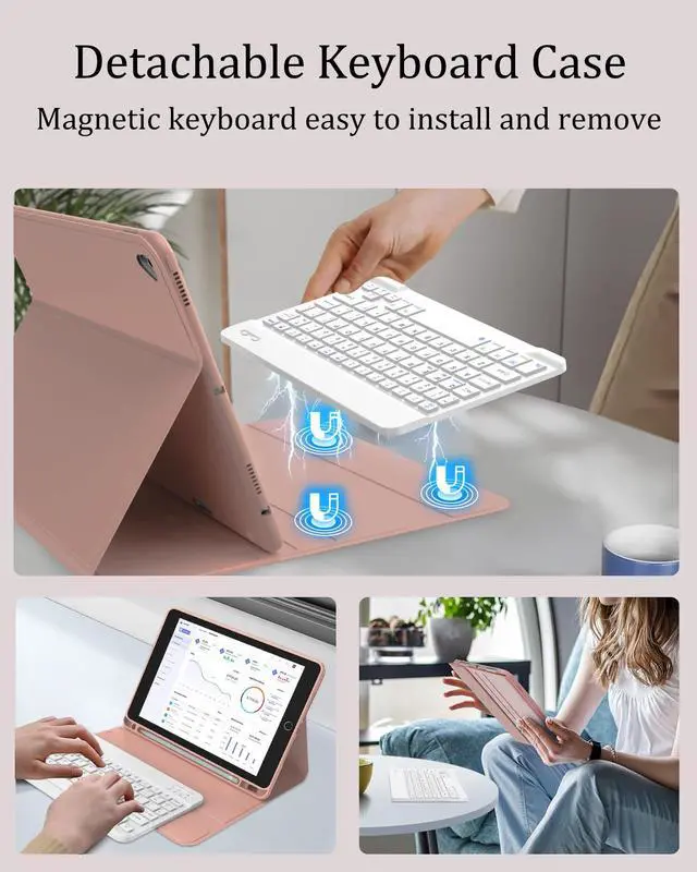 Alt view image 4 of 5 - Keyboard Case for iPad 9th Generation 2021 10.2 Inch, Detachable Wireless Rechargeable Keyboard for iPad 8th/7th Gen, Slim Folio Stand Cover with Pencil Holder for iPad Pro 10.5" / iPad Air 3rd Gen