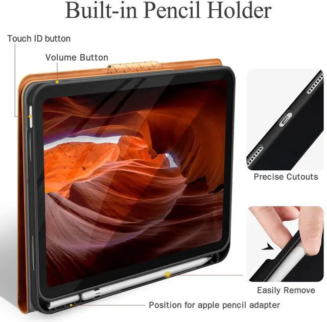 Alt view image 4 of 5 - auaua Case for iPad (A16) 11th Generation 11 Inch 2025, iPad 10th Generation 10.9 Inch 2022, with Pencil Holder, Auto Sleep/Wake, Adjustable Stand, PU Leather (Brown)