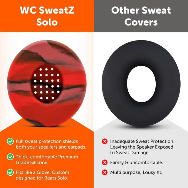 Alt view image 3 of 5 - WC SweatZ Solo - Patented Earpad Sweat Covers for Beats Solo 4 & 3, Made by Wicked Cushions | Sweatproof & Machine Washable | Lava