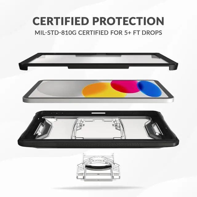 Alt view image 3 of 5 - UZBL Case for iPad 10th Generation 10.9 Inch (2022), Aftershock Protective Clear Case, Built-in Screen Protector with Adjustable Kickstand, Complete Protection (Model #s A2696, A2757, A2777)