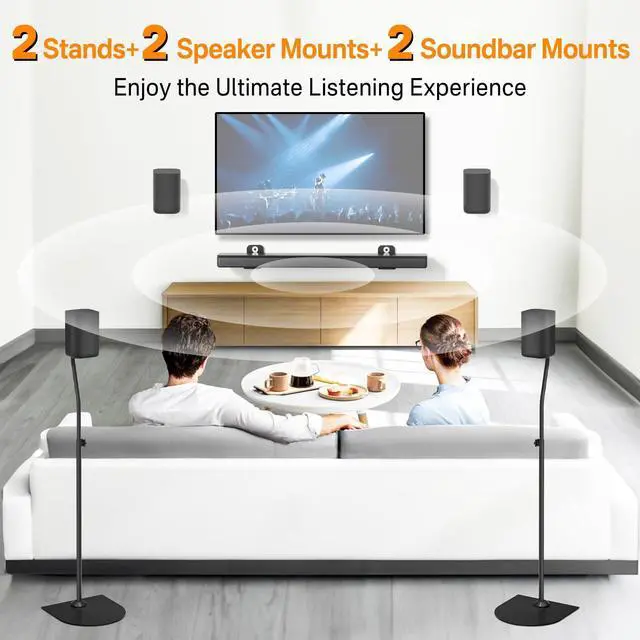 Alt view image 2 of 4 - Universal Speaker Stands Pair of Height Adjustable Extend 33" to 42" - Speaker Stand with Soundbar Mount Speaker Wall Mount for Samsung, Vizio, Klipsch and More Rear Speaker Stands for Surround Sound