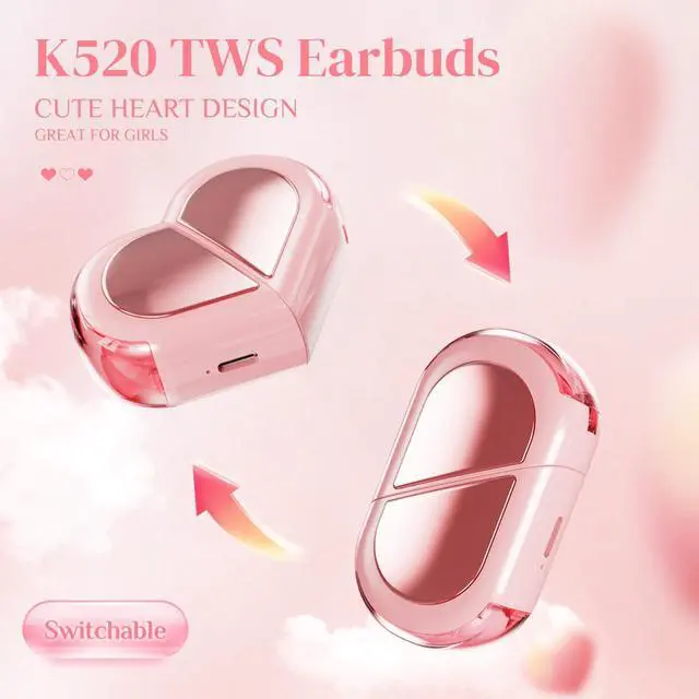 Alt view image 2 of 5 - Ttbesmi Pink Heart Wireless Earbuds for Girls Kids, Cute Mini Tiny Small Invisible Earbuds Wireless Bluetooth for Small Ears Canals Women Rose Gold Kawai Blue Tooth Ear Buds for iPhone Android