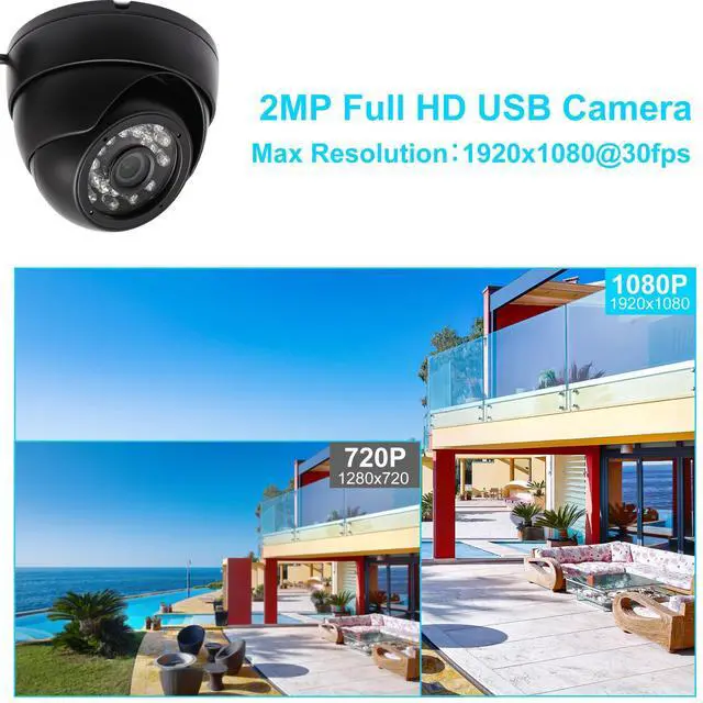 Alt view image 2 of 5 - Hotpet 1080P Security Webcam 2MP USB Camera Day Night Vision Indoor Outdoor Webcamera High Speed 120fps OTG Camera Vandal-Proof Minicam with 24pcs IR LED for for Baby Pets Monitor Home Security