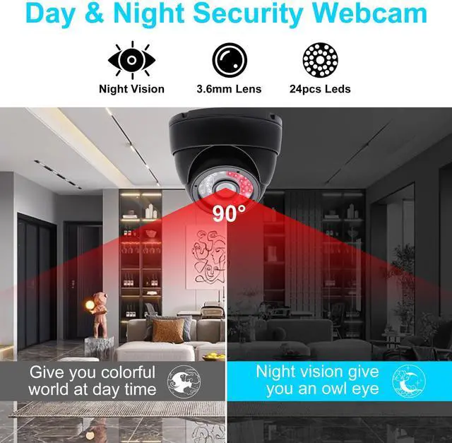 Alt view image 3 of 5 - Hotpet 1080P Security Webcam 2MP USB Camera Day Night Vision Indoor Outdoor Webcamera High Speed 120fps OTG Camera Vandal-Proof Minicam with 24pcs IR LED for for Baby Pets Monitor Home Security