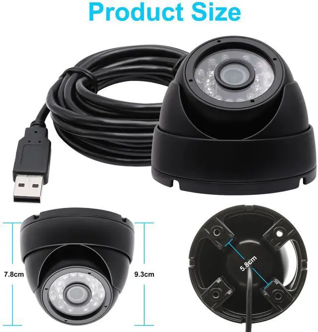 Alt view image 4 of 5 - Hotpet 1080P Security Webcam 2MP USB Camera Day Night Vision Indoor Outdoor Webcamera High Speed 120fps OTG Camera Vandal-Proof Minicam with 24pcs IR LED for for Baby Pets Monitor Home Security
