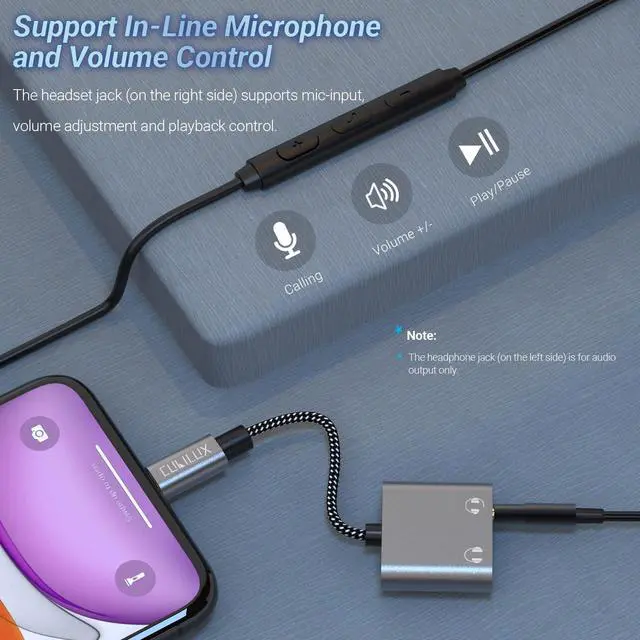 Alt view image 4 of 5 - Cubilux Lightning Dual Headphone Splitter [Aluminum Case, Apple MFi Certified] Double 3.5mm Audio Jacks Splitter for 2 Earphones Compatible with iPhone 14 Pro Max 14 Plus/13/12/11/SE 2/Xr/Xs Max, iPad