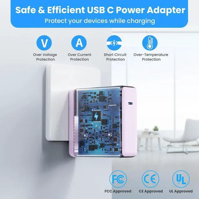 Alt view image 3 of 5 - Kioson Mac Book Pro Charger - 120W USB C Charger Fast Charger, Compact Laptop Charger Adapter Compatible with USB C Port MacBook Pro/Air, iPad Pro, Samsung Galaxy and All USB-C Devices (Light Purple)