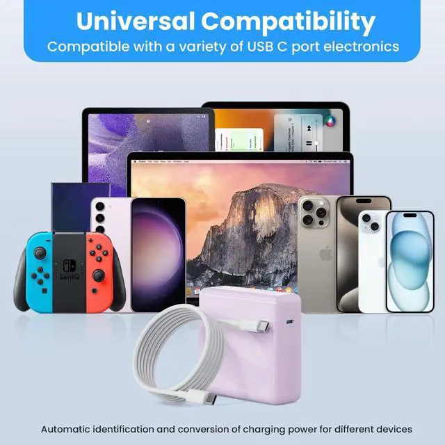 Alt view image 5 of 5 - Kioson Mac Book Pro Charger - 120W USB C Charger Fast Charger, Compact Laptop Charger Adapter Compatible with USB C Port MacBook Pro/Air, iPad Pro, Samsung Galaxy and All USB-C Devices (Light Purple)