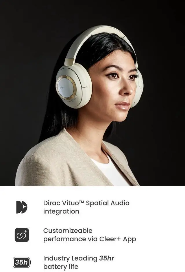 Alt view image 5 of 5 - Cleer Audio Alpha Adaptive Active Noise Canceling Bluetooth Headphones, Dual-Microphone, Touch Controls, 35 Hr Battery Life, Multipoint Connection, Dirac Spatial Audio, App, Stone