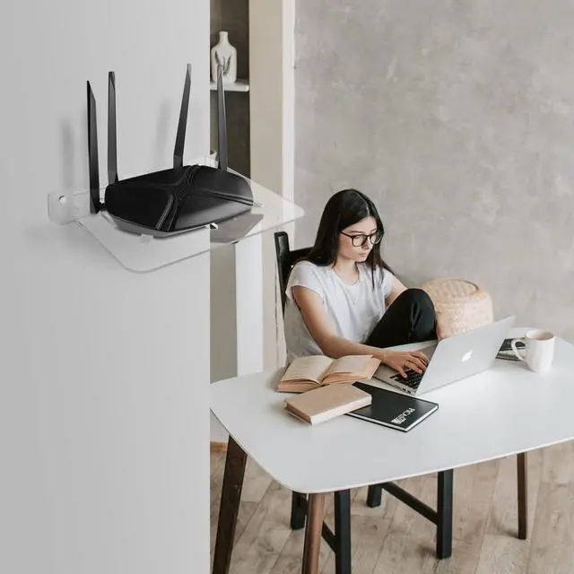 Alt view image 2 of 5 - CaSZLUTION WiFi Router Wall Mount Shelf, Acrylic Floating Wall Shelf Holder, Universal Storage Shelf Stand for Router, Modem, Mini Projector, TV Box, Speaker and etc., 12.2 X 10.03 Inch (Clear)