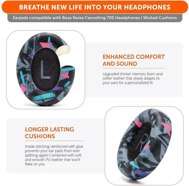 Alt view image 4 of 5 - WC Wicked Cushions Upgraded Replacement Ear Pads for Bose 700 Noise Cancelling Headphones (NC700) - Softer PU Leather, Luxurious Memory Foam, Added Thickness, Extra Durable Ear Cushions |90's Black