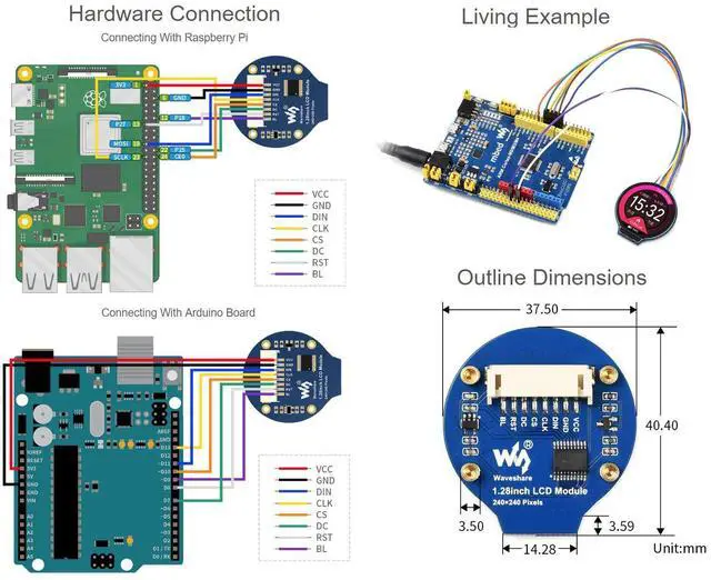 Alt view image 5 of 5 - Waveshare 1.28inch Round LCD Display Module 65K RGB Colors 240×240 Resolution with SPI Interface Embedded GC9A01 Driver, Raspberry Pi 5/4B/3B/Zero/Zero W/Zero 2W/Pico/Pico W/Pico WH