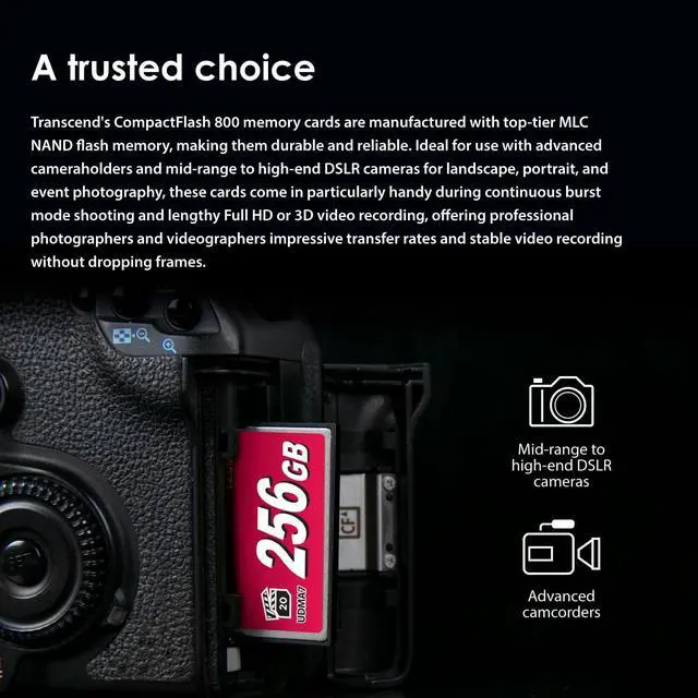 Alt view image 4 of 5 - Transcend 32GB CF800, CompactFlash Memory Card, UDMA 7, High Speed, Up to 120MB/s, For Nikon, Canon, digital SLR, MLC - TS32GCF800