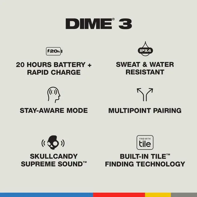 Alt view image 4 of 5 - Skullcandy Dime 3 Wireless Earbuds, Bluetooth Headphones, Noise Isolating Fit, Up to 20 Hours Battery, Microphone for iPhone Android, Easy Carry with Integrated Lanyard - True Black