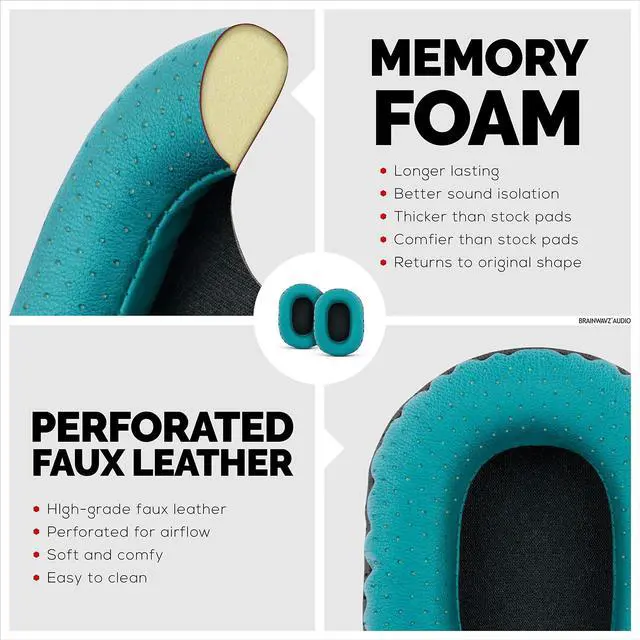 Alt view image 5 of 5 - Brainwavz Perforated Replacement Earpads for Sony MDR 7506, V6 & CD900ST with Memory Foam Ear Pad & Suitable for Other On Ear Headphones (Turquoise)