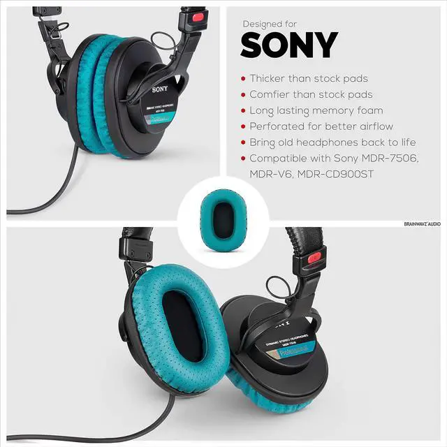 Alt view image 3 of 5 - Brainwavz Perforated Replacement Earpads for Sony MDR 7506, V6 & CD900ST with Memory Foam Ear Pad & Suitable for Other On Ear Headphones (Turquoise)