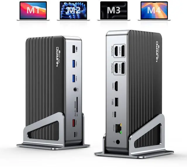Main image of 4URPC DisplayLink Docking Station Triple 4K@60Hz Monitor with 120W Power Adapter, Laptop Dock for Thunderbolt 5/4/3, USB C M1/M2/M3/M4 MacBook/Windows(Single 8K)/Chrome(3 HDMI, 2 DP, 6 USB, Ethernet)