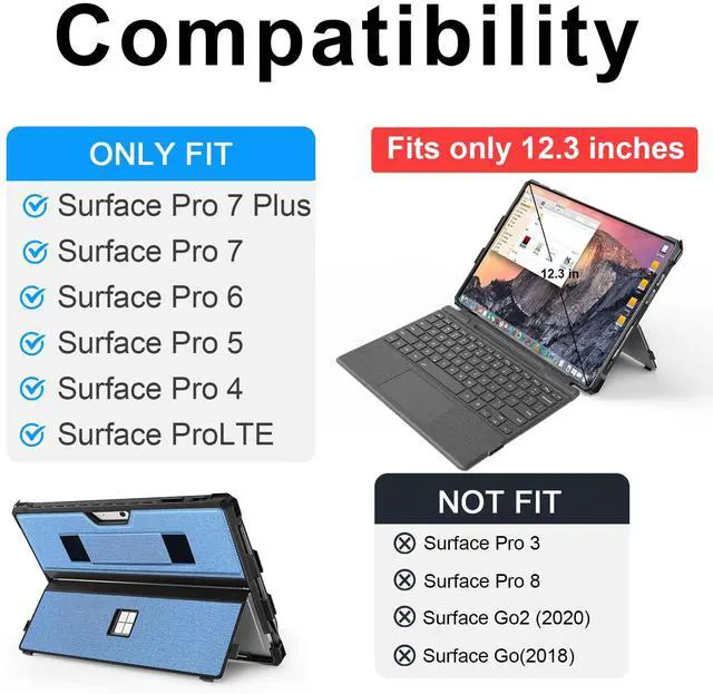 Alt view image 2 of 5 - Case for 12.3" Microsoft Surface Pro 7+/7/6/5/4 Protective Rugged Cover Case, with Surface Pen Holder and Hand Strap, Compatible with Surface Pro Type Cover Keyboard (Blue)