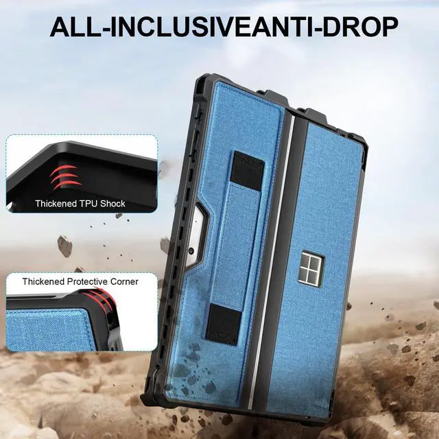 Alt view image 3 of 5 - Case for 12.3" Microsoft Surface Pro 7+/7/6/5/4 Protective Rugged Cover Case, with Surface Pen Holder and Hand Strap, Compatible with Surface Pro Type Cover Keyboard (Blue)