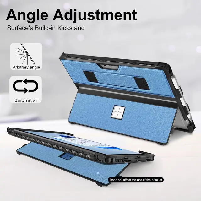 Alt view image 5 of 5 - Case for 12.3" Microsoft Surface Pro 7+/7/6/5/4 Protective Rugged Cover Case, with Surface Pen Holder and Hand Strap, Compatible with Surface Pro Type Cover Keyboard (Blue)