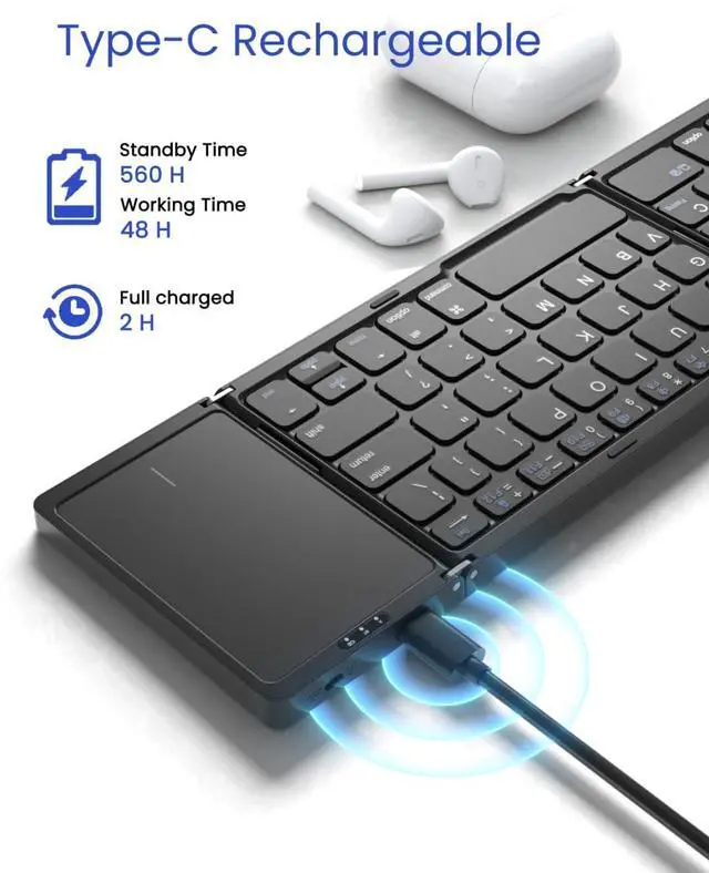Alt view image 5 of 5 - Artciety Foldable Bluetooth Keyboard, Folding Portable Wireless Keyboard with touchpad,Travel Pocket Keyboard for iOS Android Windows Mac Smartphone Tablet & Laptop, Sync Up to 3 Devices, Black
