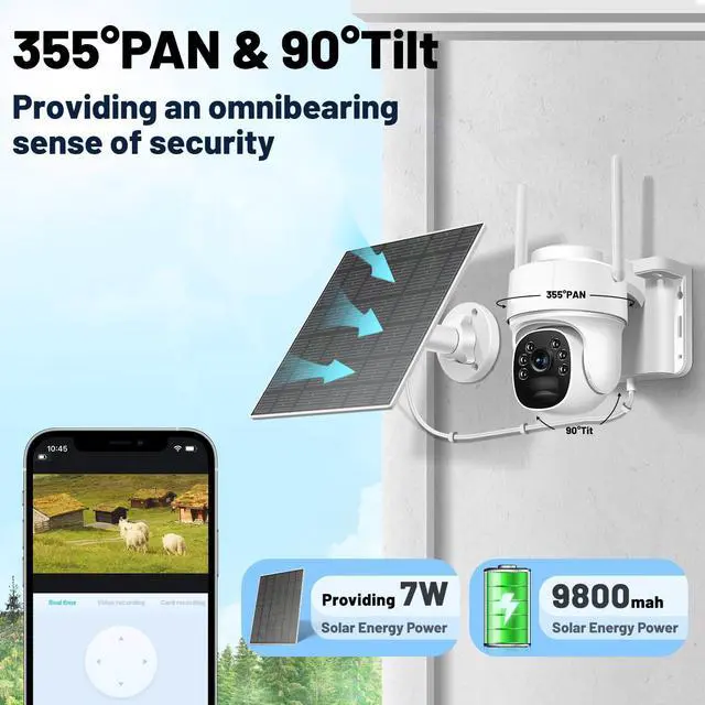 Alt view image 5 of 5 - 4G LTE Cellular Security Camera, Solar-Powered No WiFi Needed Wireless Outdoor Security Camera with PIR Motion Sensor, 355° Live View, 2K HD Night Vision, Remote Access, 2-Way Audio, Built-in SIM Card