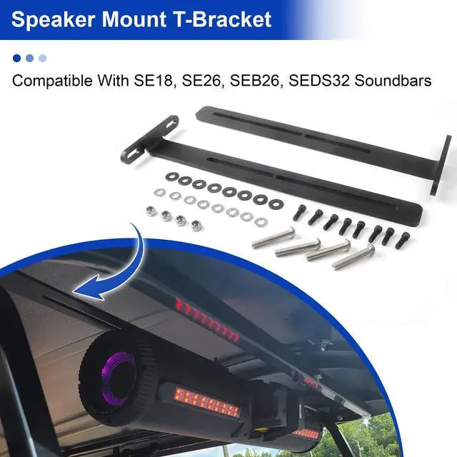 Alt view image 4 of 5 - Jetuplusllc Golf Cart Speaker Mount T-Bracket Compatible With SE18, SE26, SEB26, SEDS32 Soundbars, Steel, Black, Roof Mount