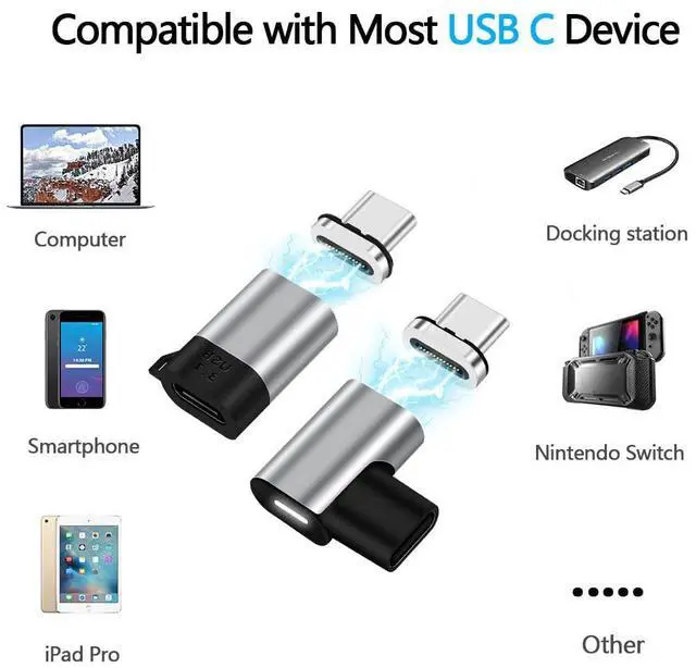 Alt view image 3 of 5 - aucon USB C Magnetic Adapter 24Pins Type C Connector Straight + Right Angle 4K@60HZ PD 100W Fast Charging 10Gb/s Data Transfer Compatible with iPad MacBook Pro Air Switch