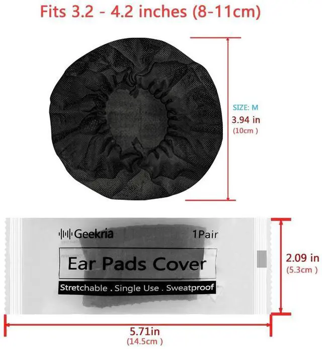 Alt view image 3 of 5 - Geekria 100 Pairs Individually Wrapped Disposable Headphone Covers, Compatible with Over-Ear and MRI Headsets, Stretchable Sanitary Ear Pads (M, Black)