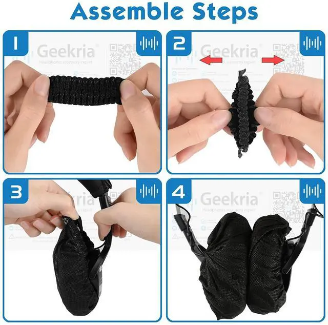 Alt view image 4 of 5 - Geekria 100 Pairs Individually Wrapped Disposable Headphone Covers, Compatible with Over-Ear and MRI Headsets, Stretchable Sanitary Ear Pads (M, Black)